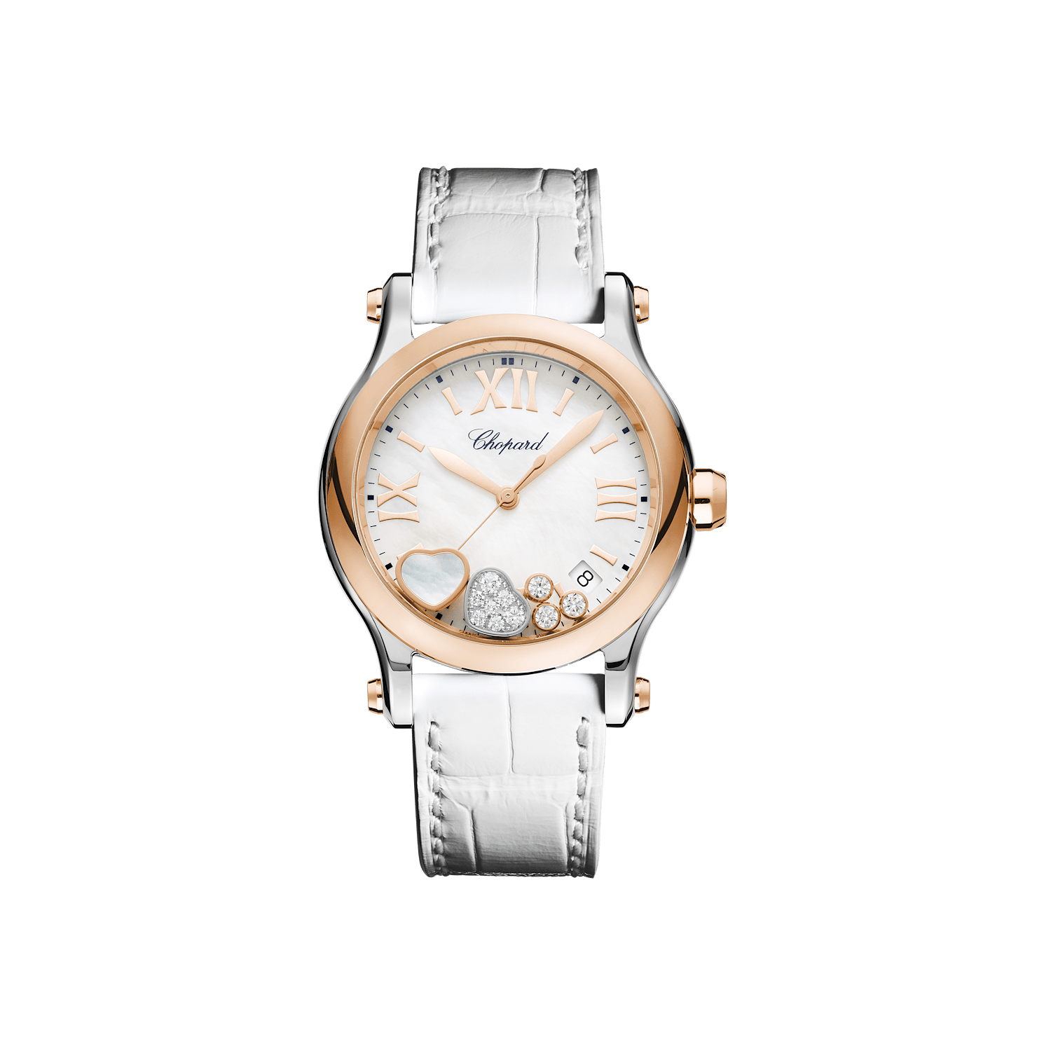 278582-6009 Happy Hearts 36 mm, quartz, ethical rose gold, Lucent Steel™, diamonds, mother-of-pearl