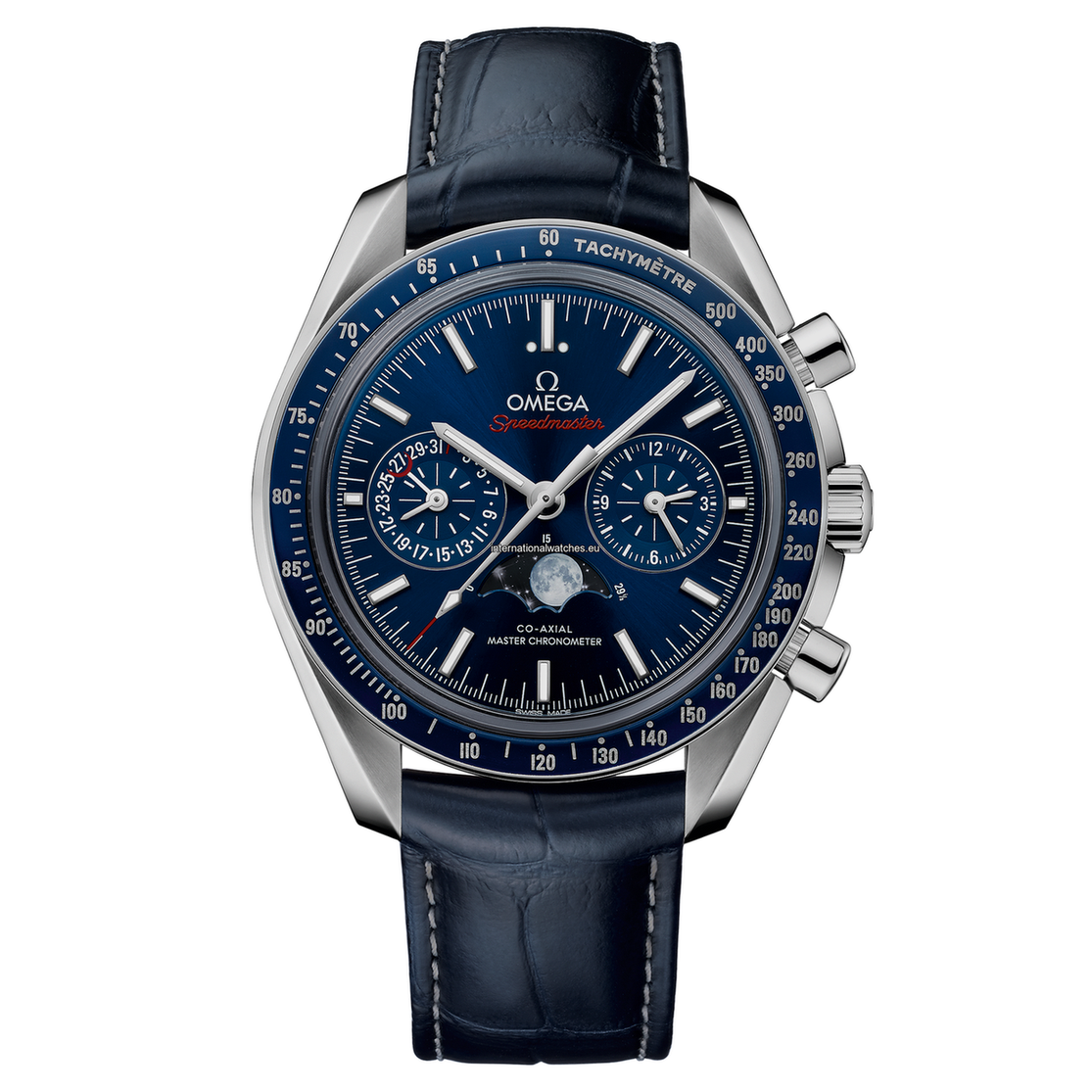 Speedmaster Moonphase Two Counters 44.25 mm Steel on Leather Strap - 304.33.44.52.03.001 Speedmaster Moonphase Co-Axial Master Chronometer Moonphase Chronograph 44.25 mm