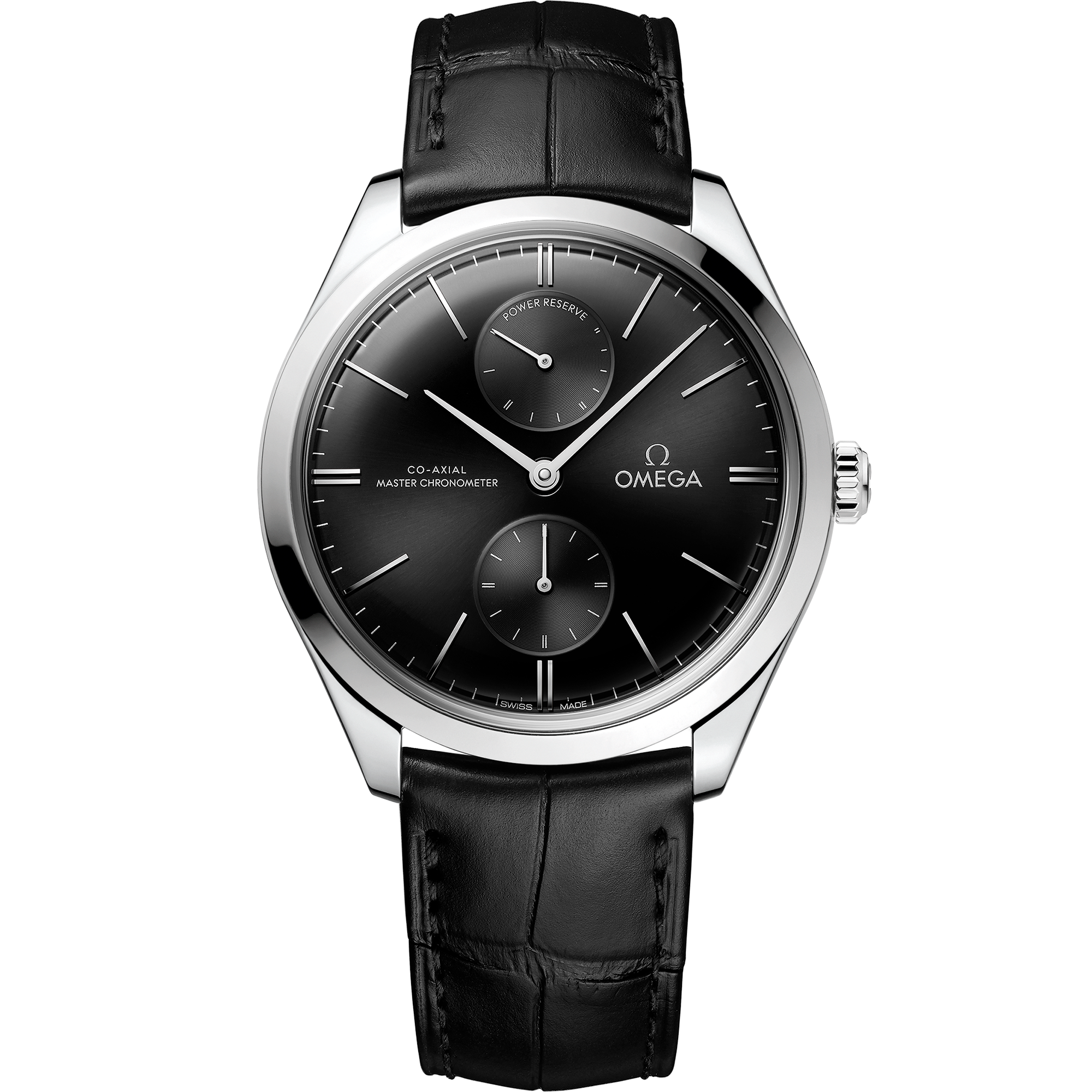 De Ville Trésor 40 mm, steel on leather strap - 435.13.40.22.01.001 De Ville Trésor Co-Axial Master Chronometer Power Reserve 40 mm De Ville Trésor Co-Axial Master Chronometer Power Reserve 40 mm, steel on leather strap
